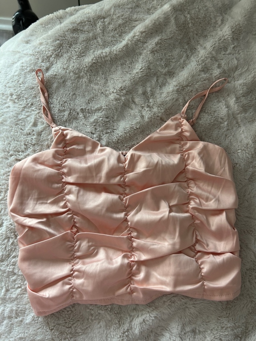 SHEIN Ruched Satin Cami in Soft Pink